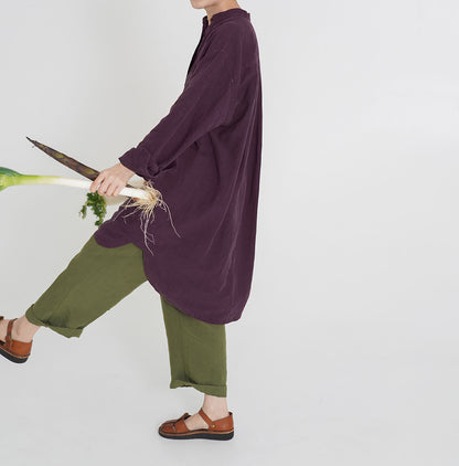 edoa Half-Button Folklore Linen Shirting Tunic