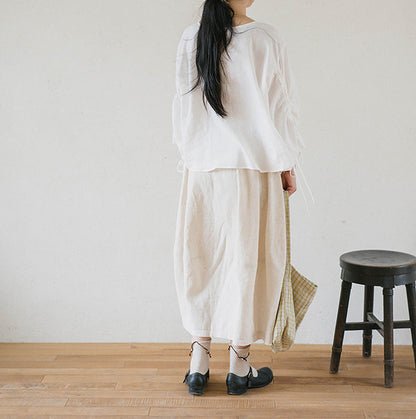 edoa Linen Blouse with Drawstring Sleeves