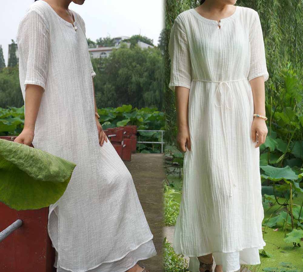 edoa Crinkled Ramie Cotton Blend Dress 