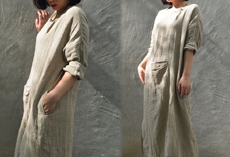 edoa Distressed Flax Linen Dress