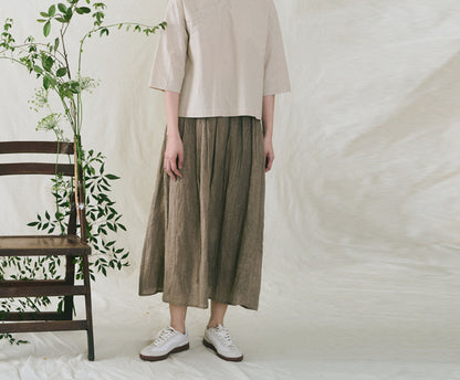 edoa Distressed Crinkled PIgment Dyed Linen A-line Pleated Skirt