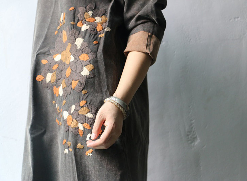 edoa Hand Embroidered Mud Silk Dress