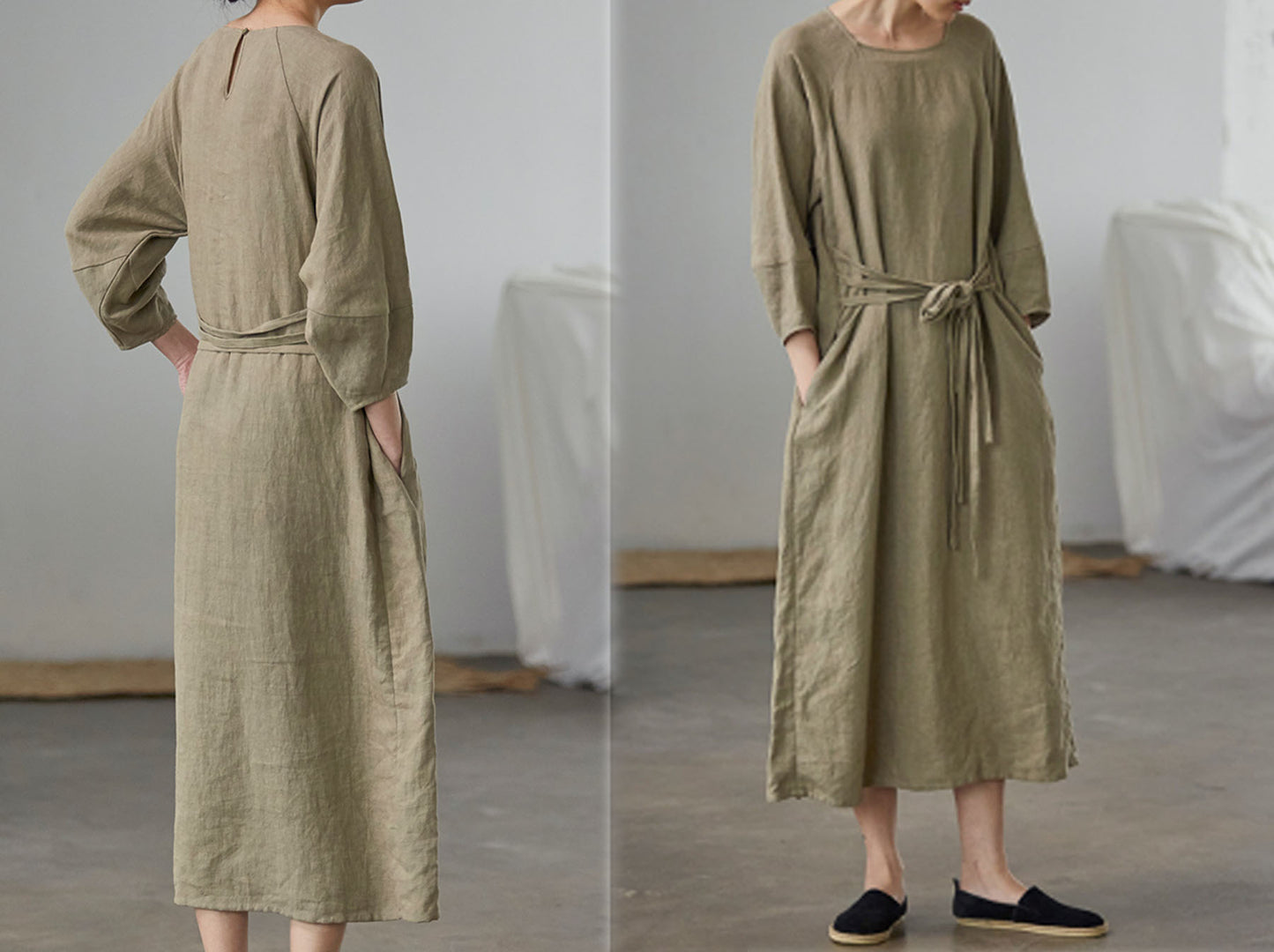 edoa Forest Washed Linen Dress
