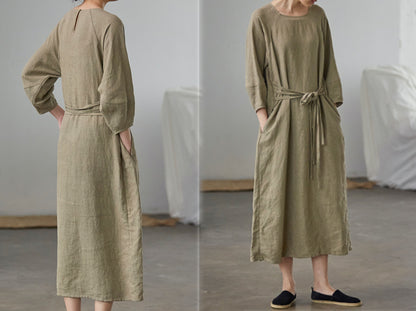 edoa Forest Washed Linen Dress