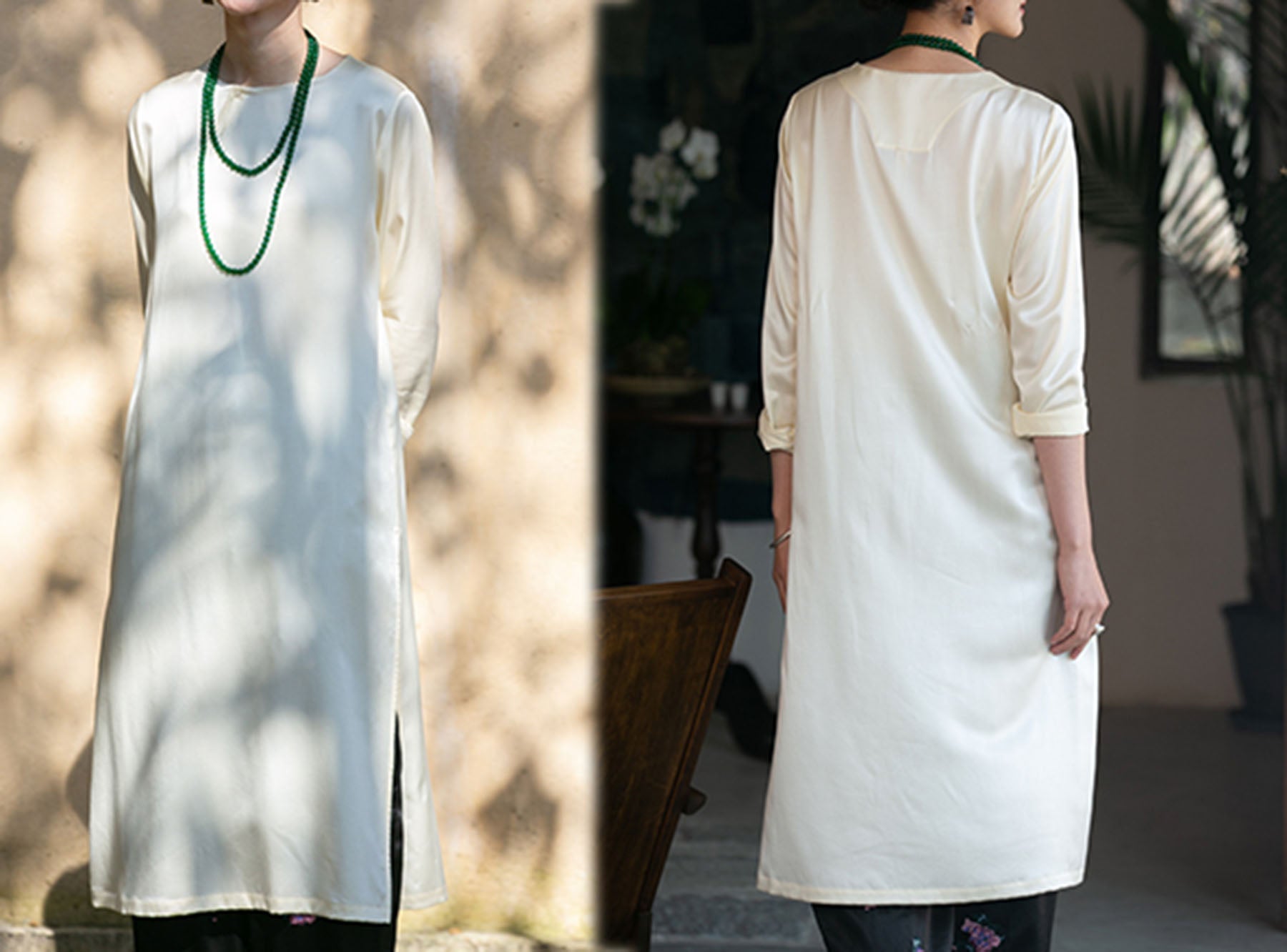 edoa Silk Charmeuse High Slit Tunic