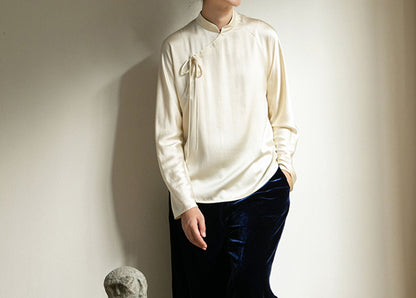 edoa Stone Washed Silk Satin Chinese Blouse