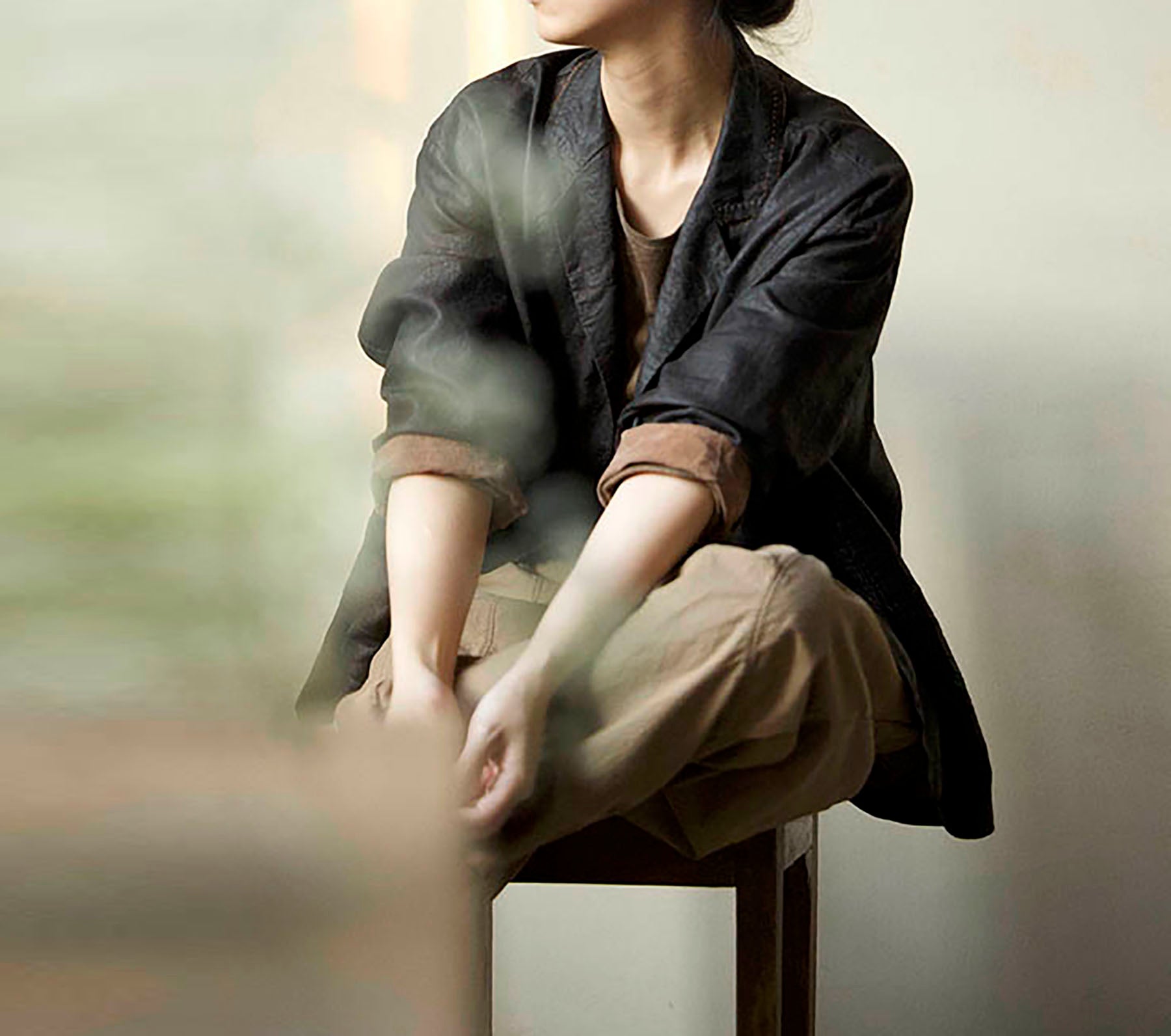 edoa Cracked Mud Silk Blazer 