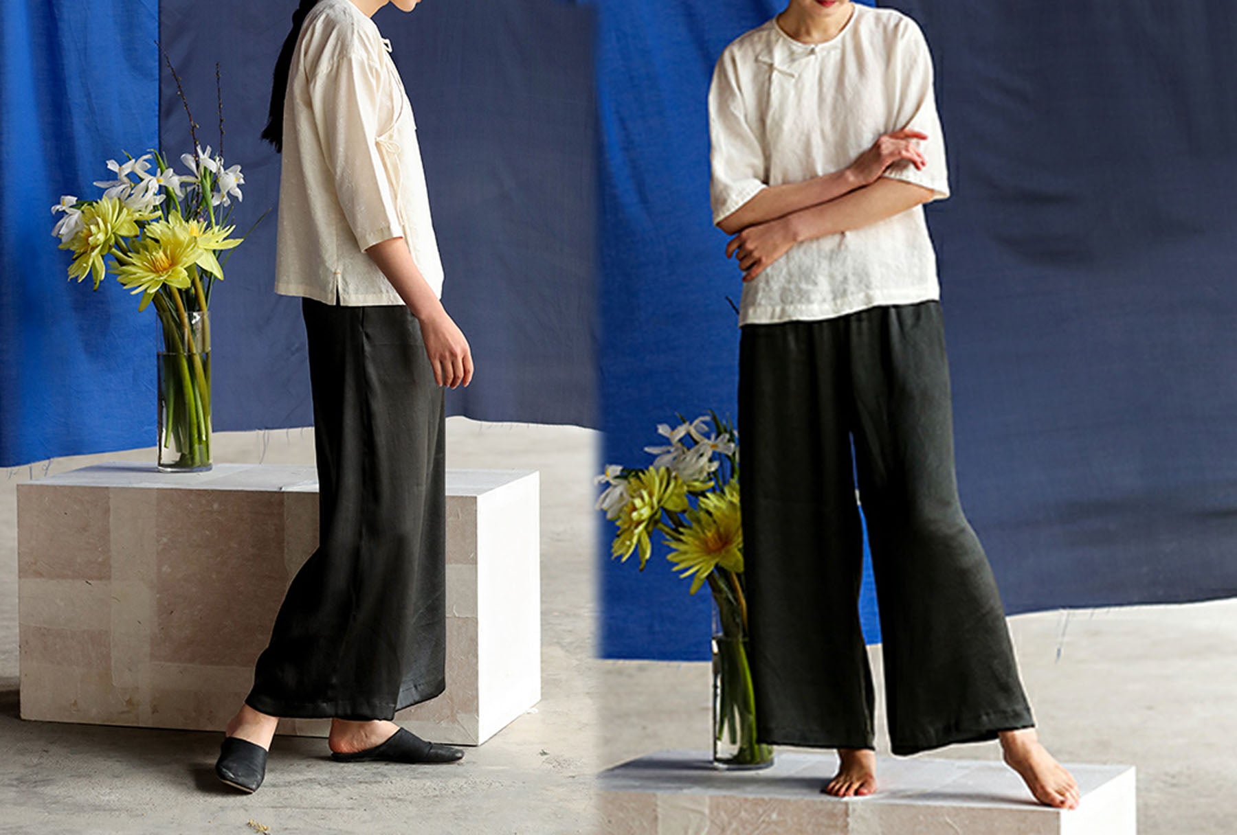 edoa Mud Silk Wide Leg Pants