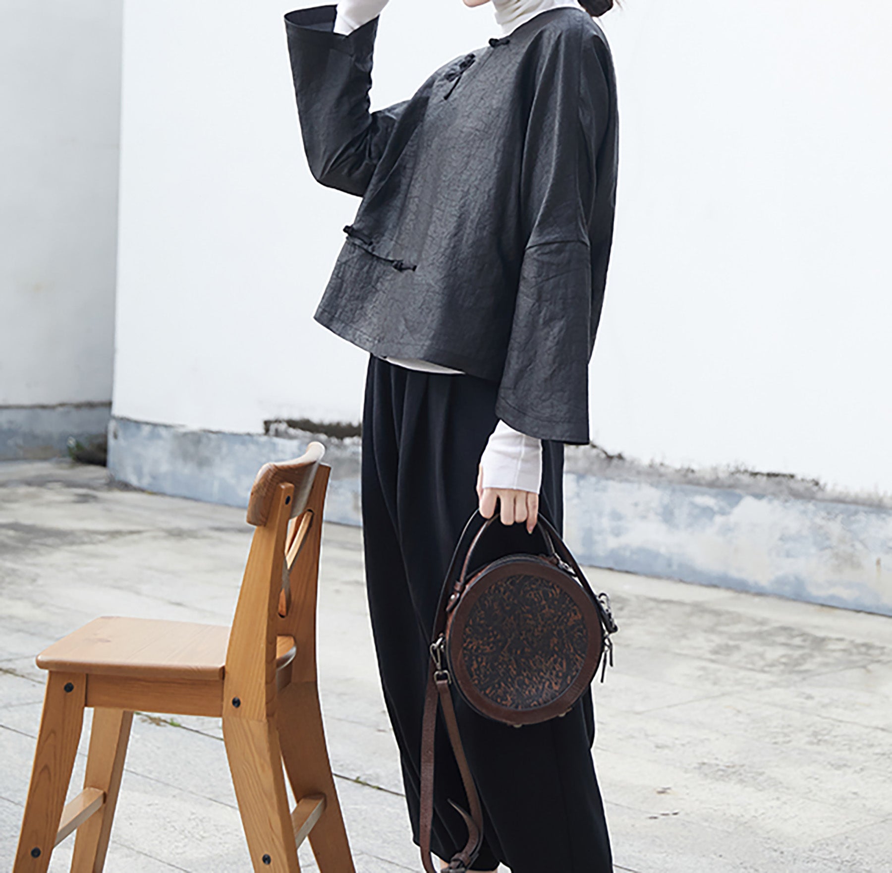 edoa Cracked Mud Silk Asymmetric Placket Chinese Jacket 