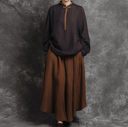 edoa Loose Yarn Dyed Linen Batwing Blouse