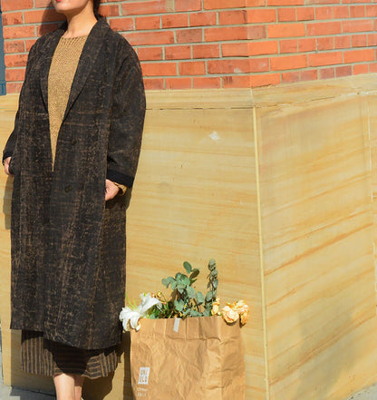 edoa Cracked Mud Silk Shawl Collar Duster Coat 