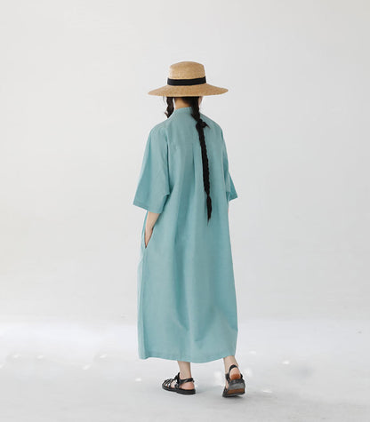 edoa Super Loose Light Blue Linen Shirtdress