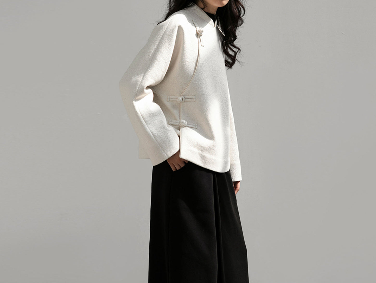 edoa Boiled Wool Short Chinese Coat 