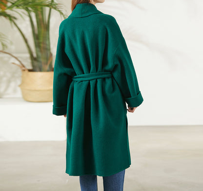 edoa  Double-faced Wool Belted Trapeze Wrap Coat
