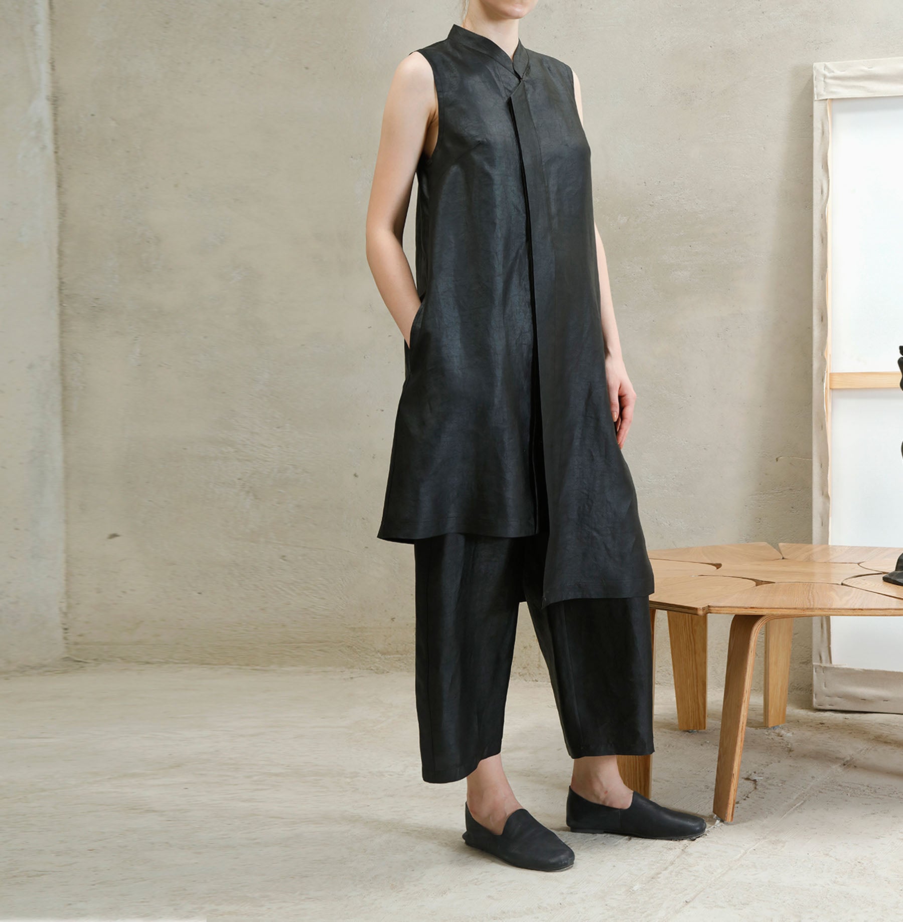 edoa Asymmetrical Mud Silk Qipao