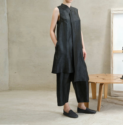 edoa Asymmetrical Mud Silk Qipao