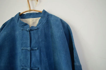 edoa Chinese Cheongsam Indigo Blue with Frog Buttons