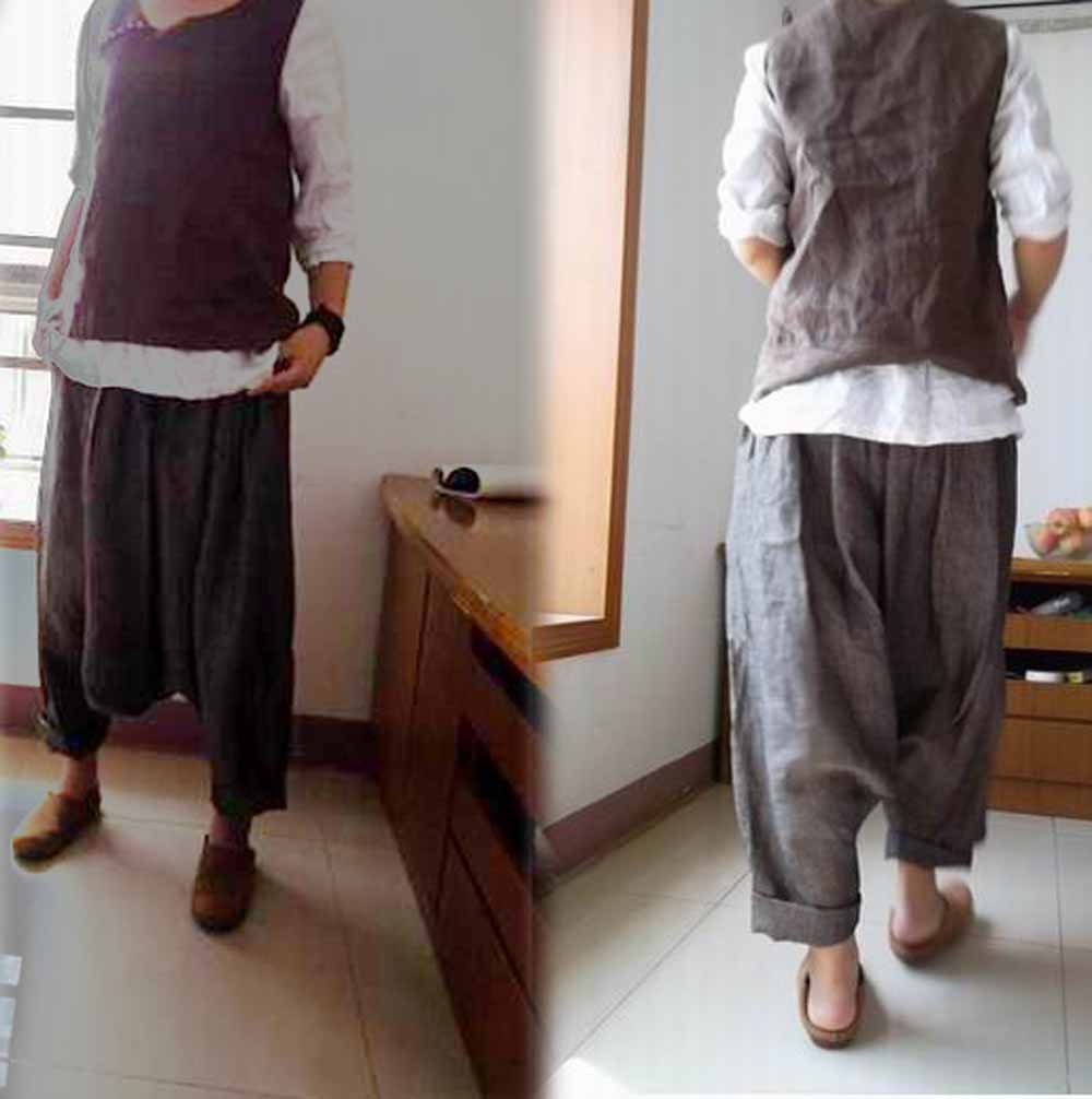 Loose yarn dyed linen harem pants