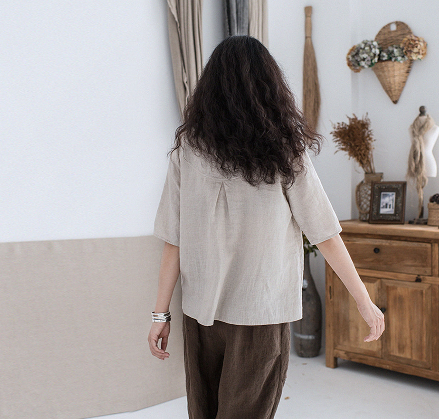 edoa Flax Linen Half Sleeve T-shirt