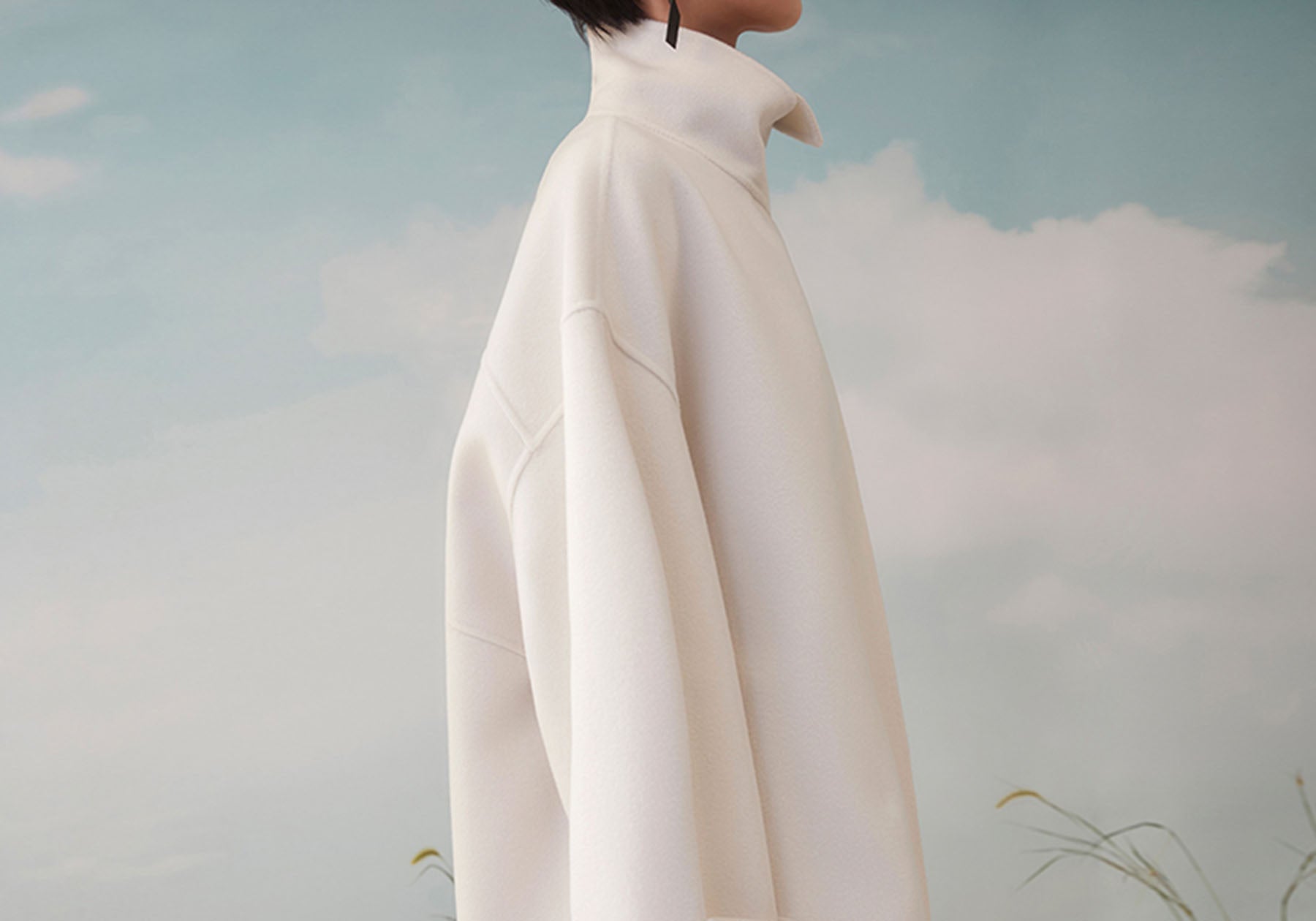 edoa  Double Faced Wool High-low Neck Short Coat 