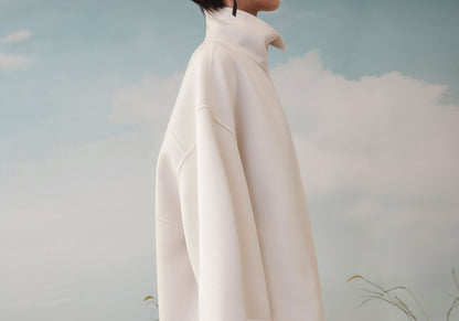 edoa  Double Faced Wool High-low Neck Short Coat 