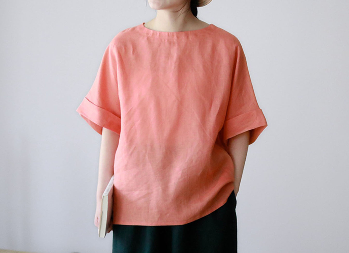 edoa Minimalist White Linen Top