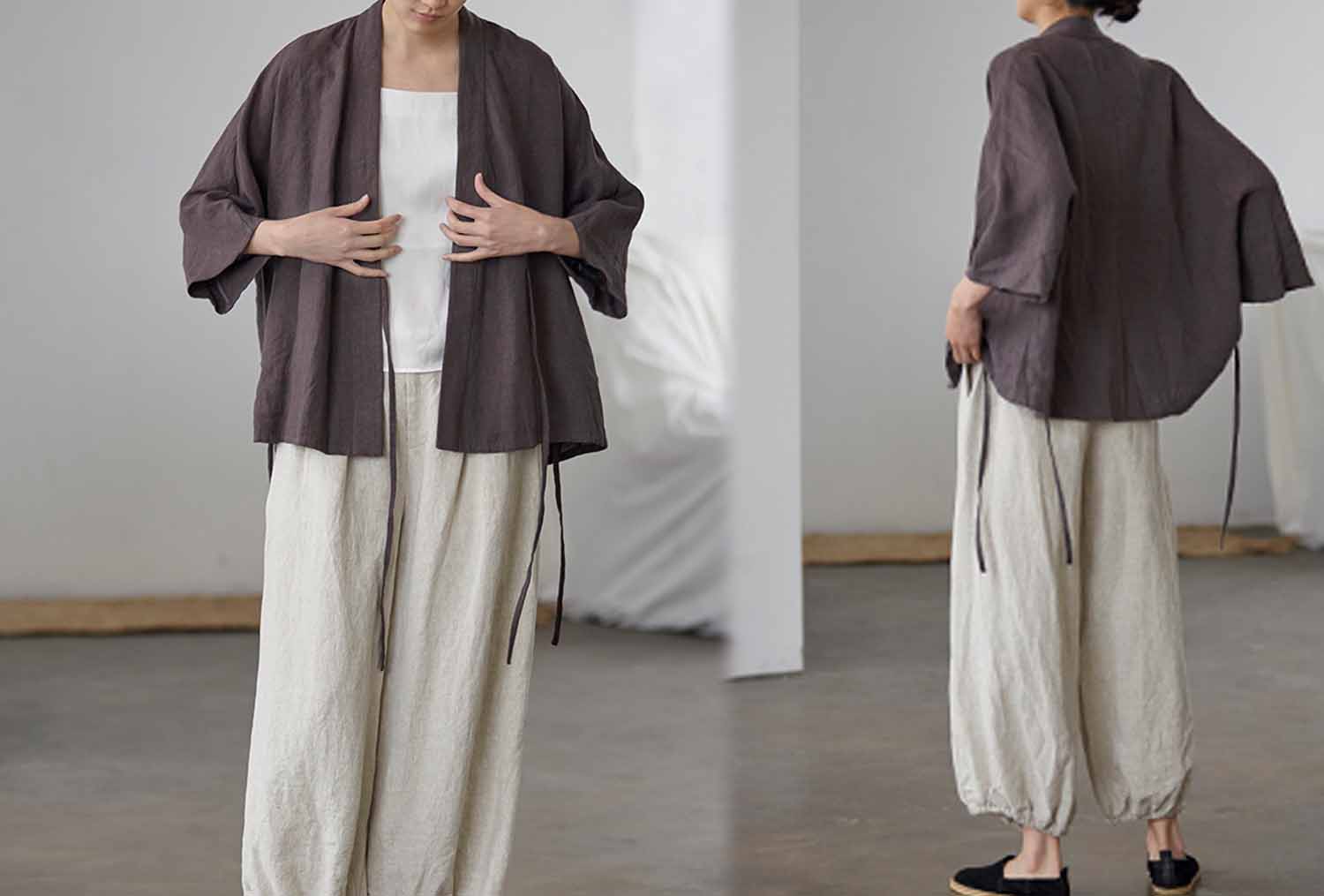 edoa Linen Modified Kimono Blazer Jacket