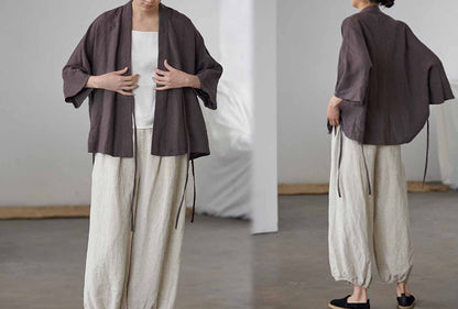 edoa Linen Modified Kimono Blazer Jacket