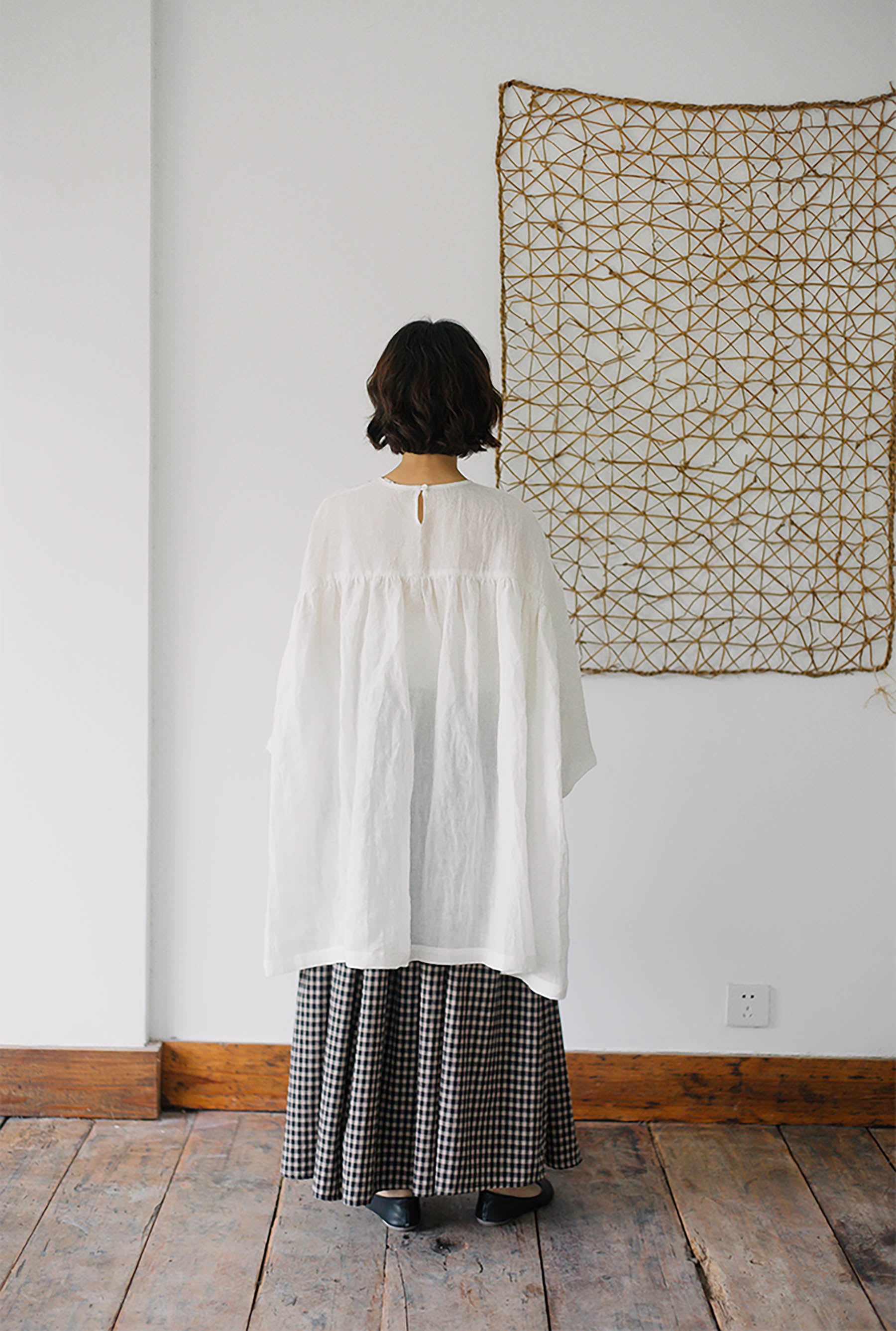 edoa Linen Peplum Blouse with Ruffled Hem