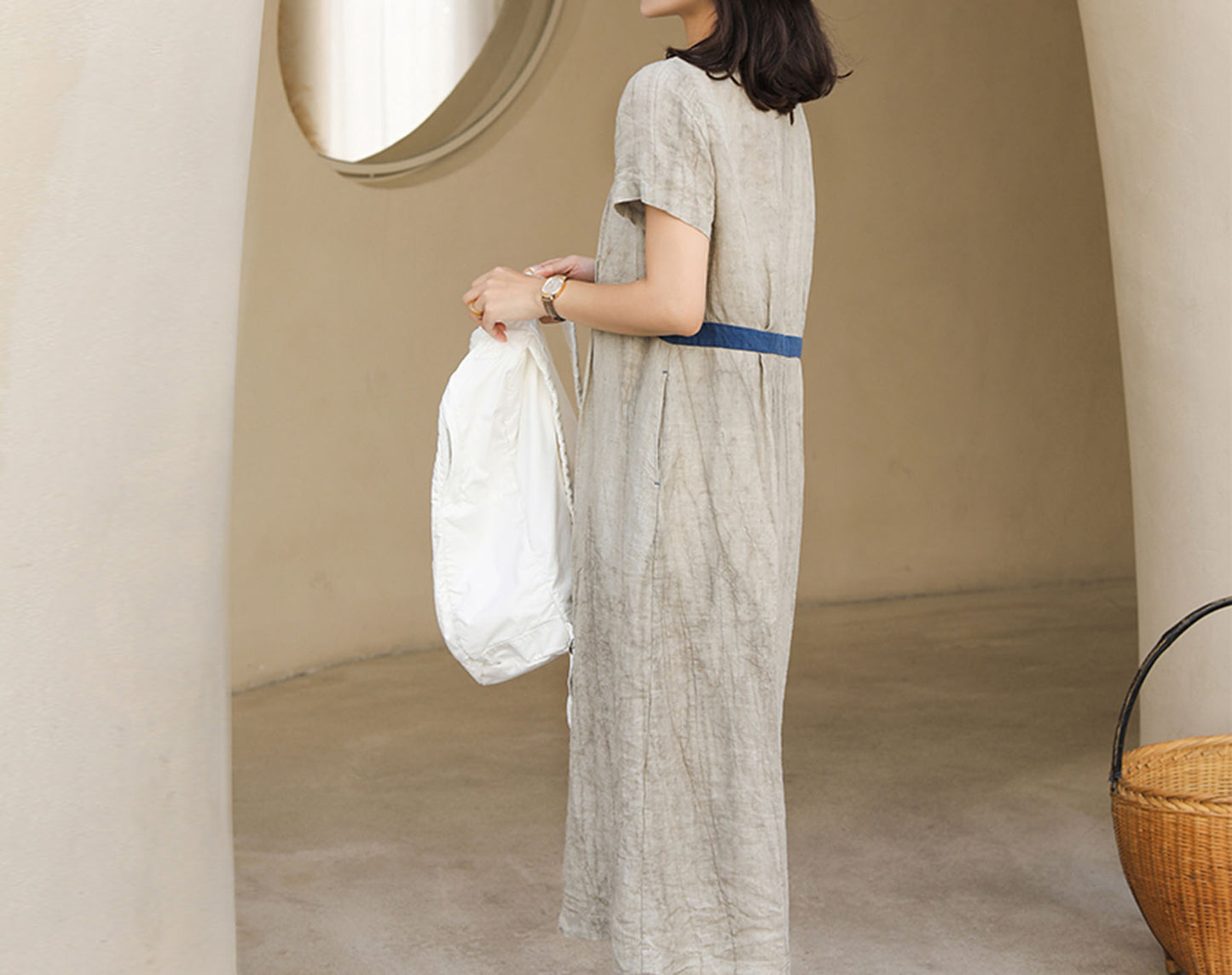 edoa Two Tone Crinkled Linen Dress