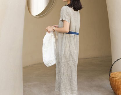 edoa Two Tone Crinkled Linen Dress