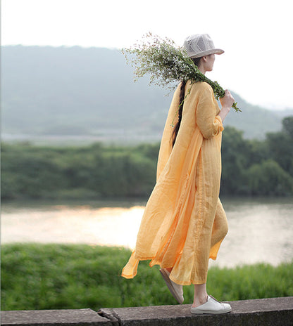 edoa Two Layer Ramie Long Spring Dress 