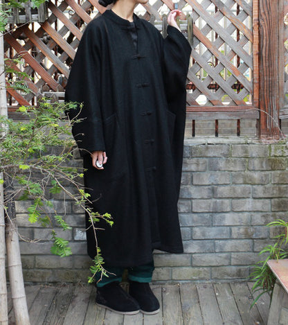 edoa Black Loop-Yarns Wool Oversized Coat