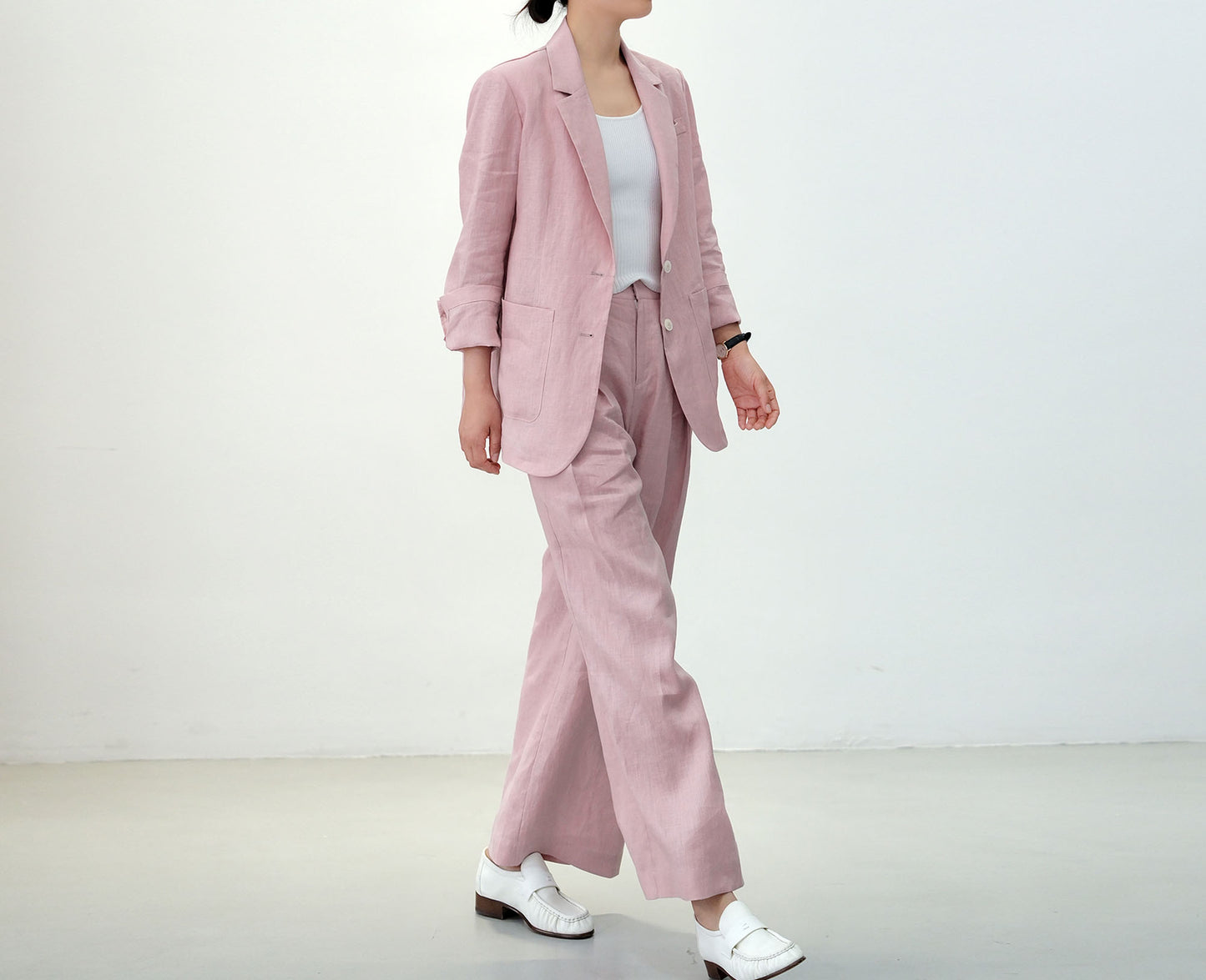 edoa Pink Wide Leg Linen Pants with pockets