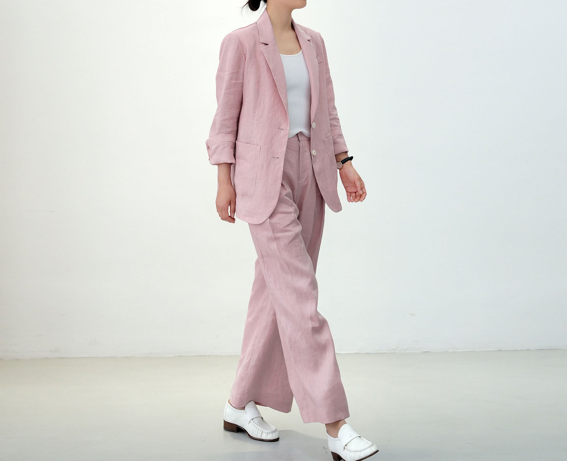 edoa Pink Wide Leg Linen Pants with pockets