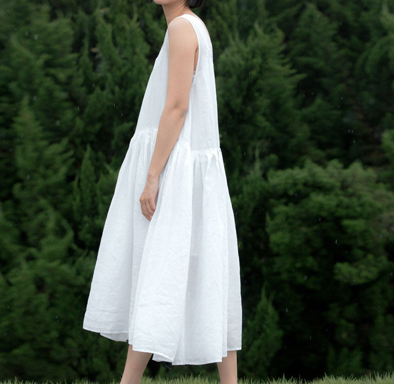 edoa Ramie Pleated Babydoll Dress 