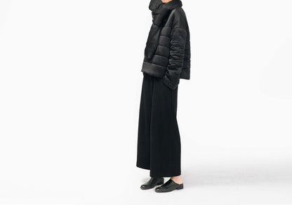 edoa Black Silk Satin Quilted Jacket 