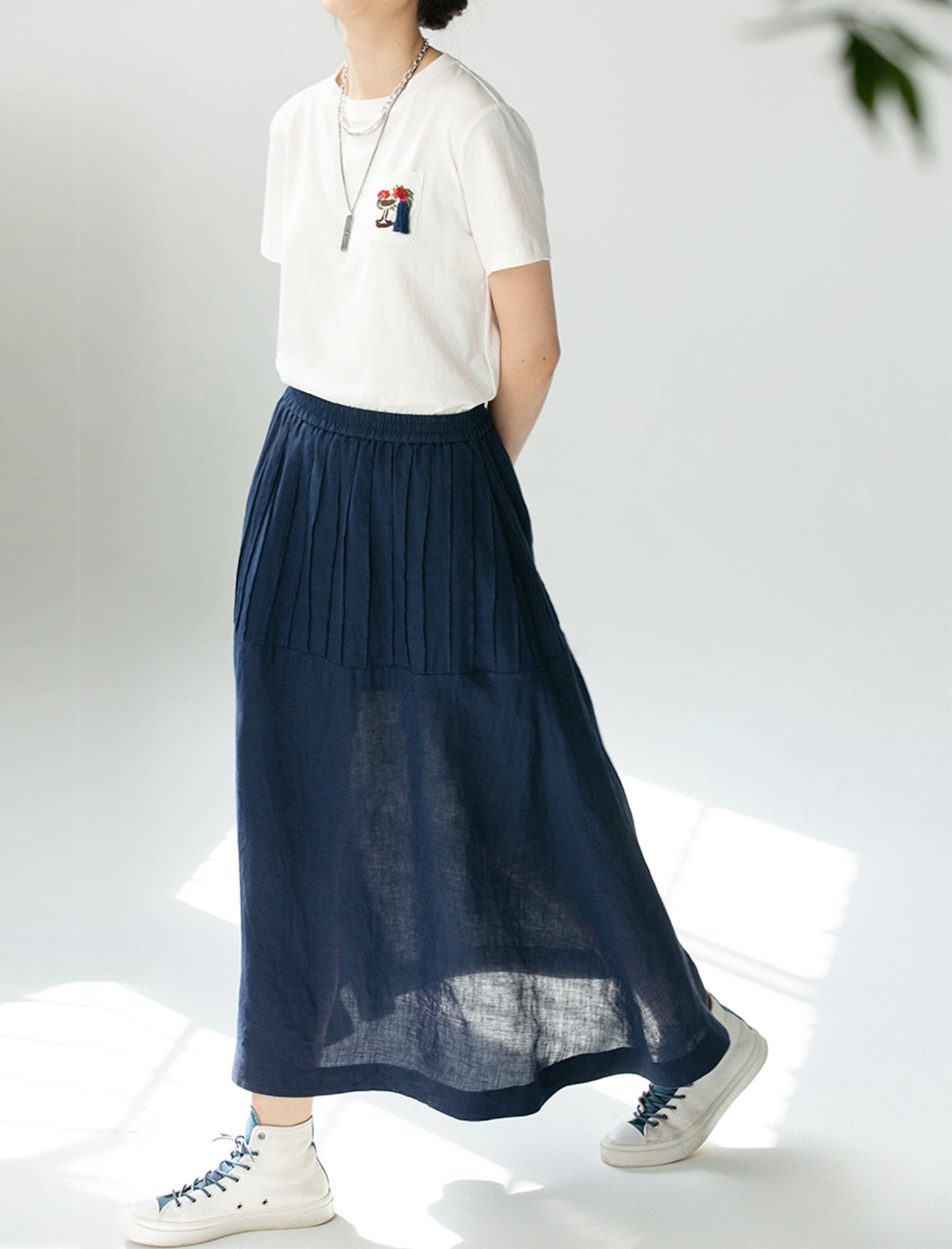 edoa PIntucked Linen A-line Skirt
