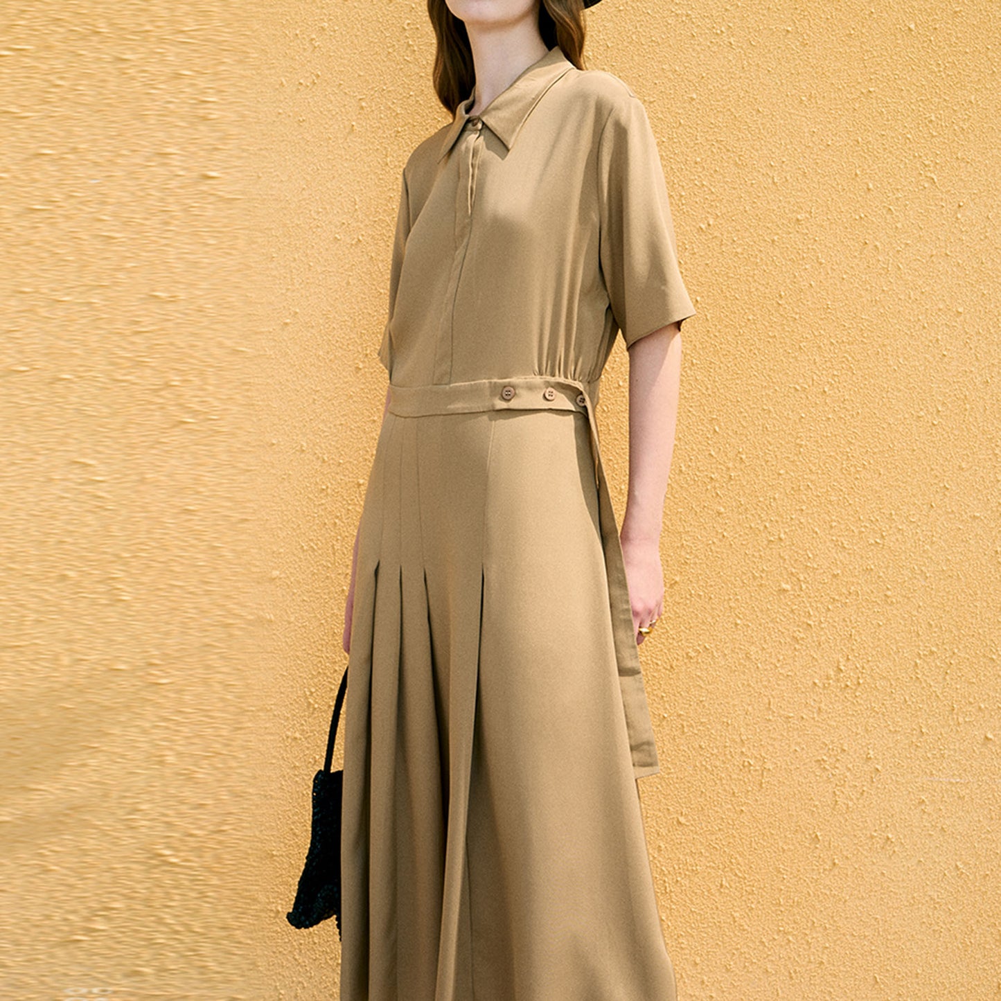 edoa Stretch Silk Crepe de Chine Pleated Dress