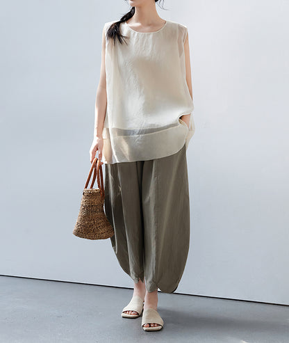 edoa Double Layer Mulberry Silk Organza Summer Tank Top