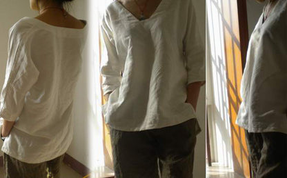 V-neckline linen blouse edoa