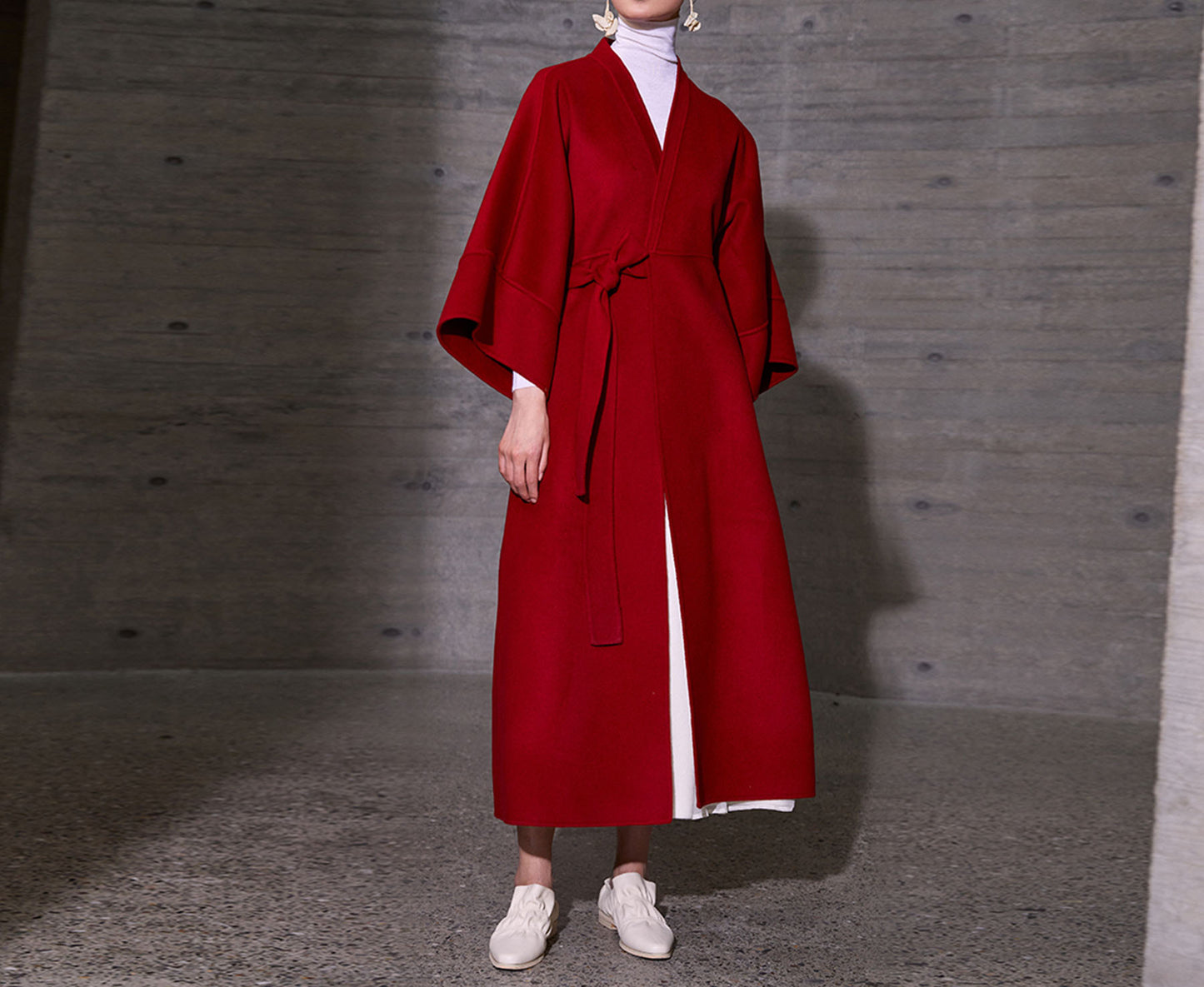 edoa Double Faced Wool Tie Coat 