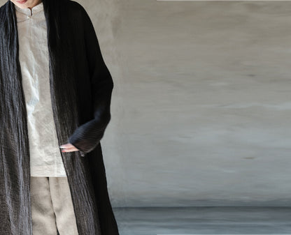 edoa Crinkled Linen Long Cargidan Coat