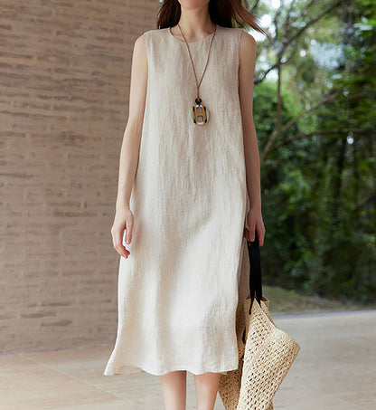 edoa Flax Linen Sleeveless Summer Dress