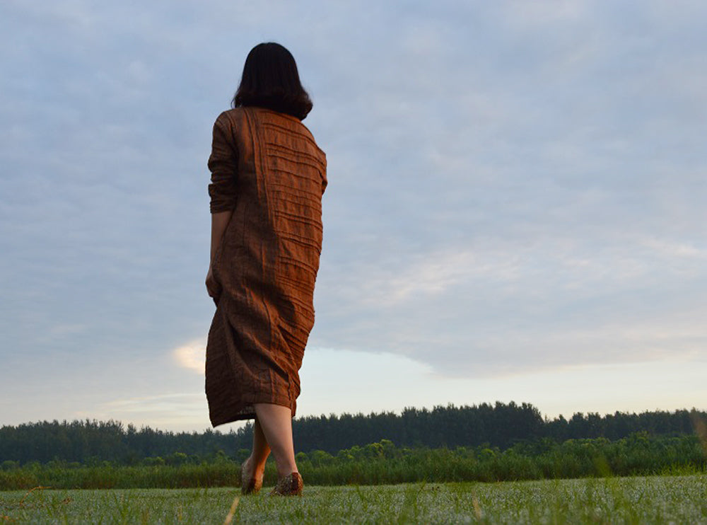 edoa Yarn Dyed Linen Pintucked Dress