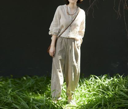 edoa High Count Flax Linen Blouse