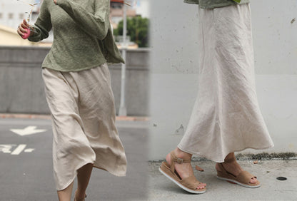 edoa Linen Bias Cut Midi Slip Skirt