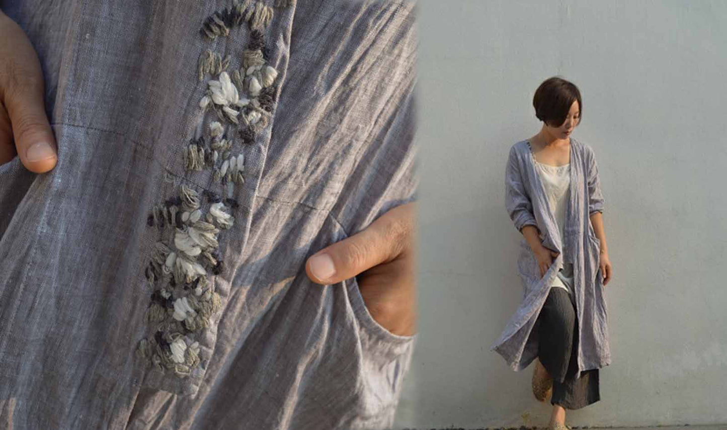 Gray Yarn dyed Linen Cardigan to0284 499