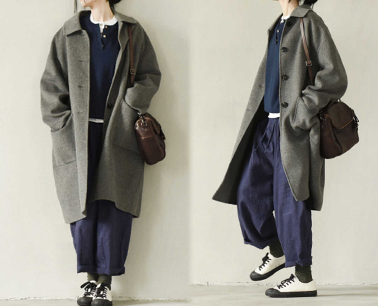 edoa Minimalist Loose Fitting Doubl Face Wool Coat