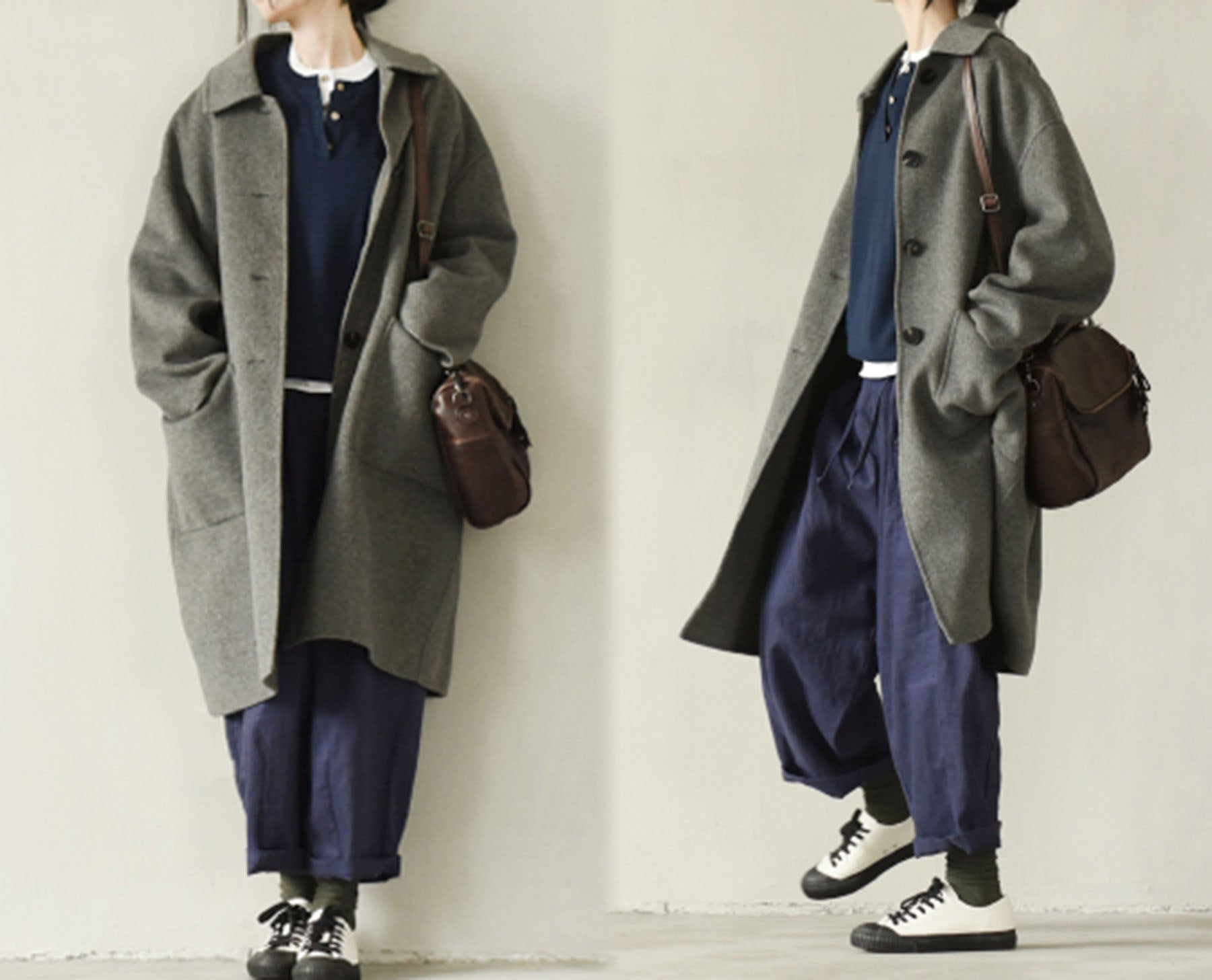 edoa Minimalist Loose Fitting Doubl Face Wool Coat